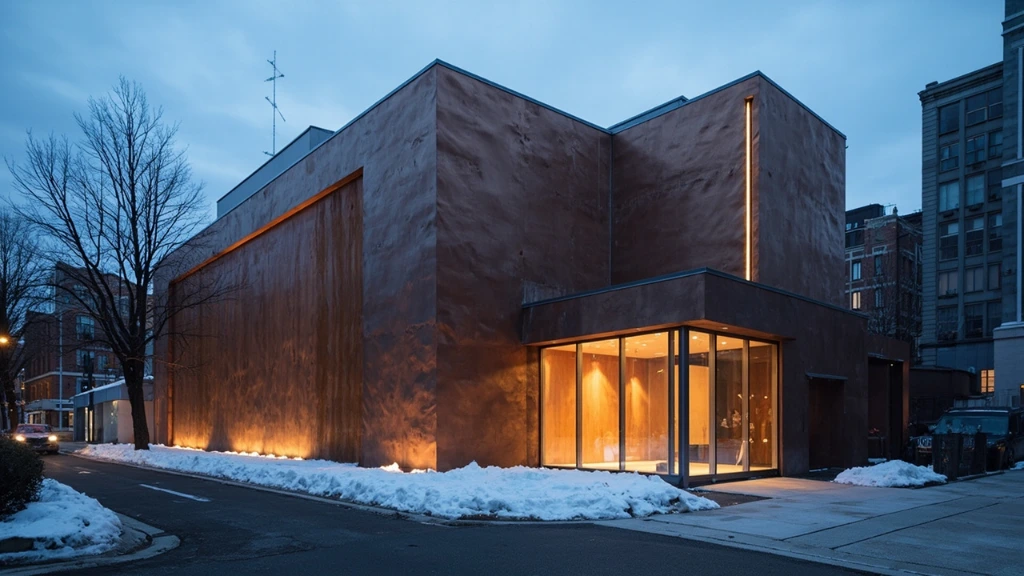 Plate 06 — Sapporo Concert Hall, copper-clad volume in winter dusk.
